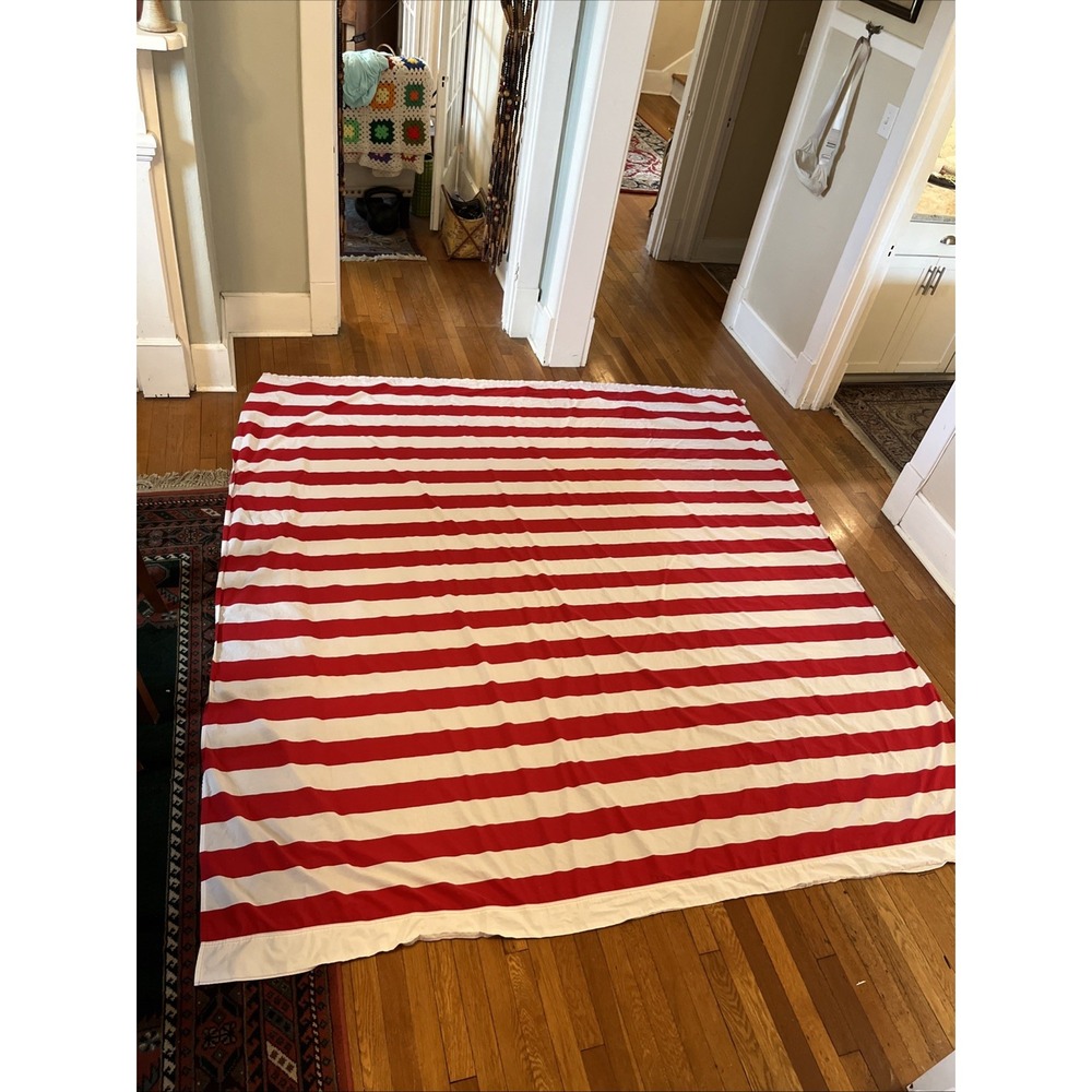 Vintage 90s Ralph Lauren Queen Flat Bed Sheet Red & White Wide Stripes Classic